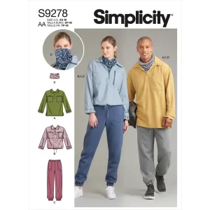Simplicity Sewing Pattern S9278 Unisex Tops In Two Lengths, Pants & Neckpiece