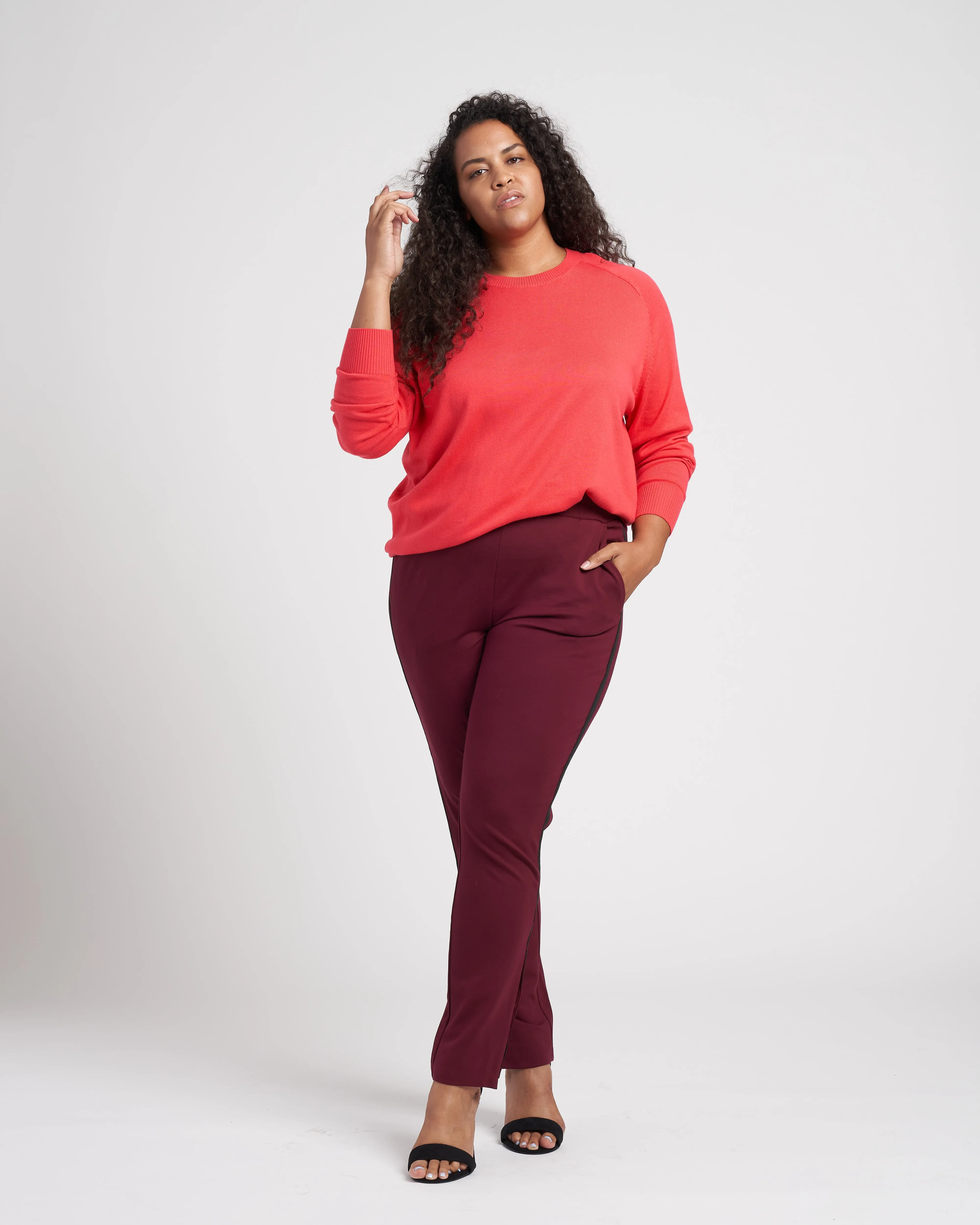Swag Striped Signature Ponte Pants - Oxblood/Black