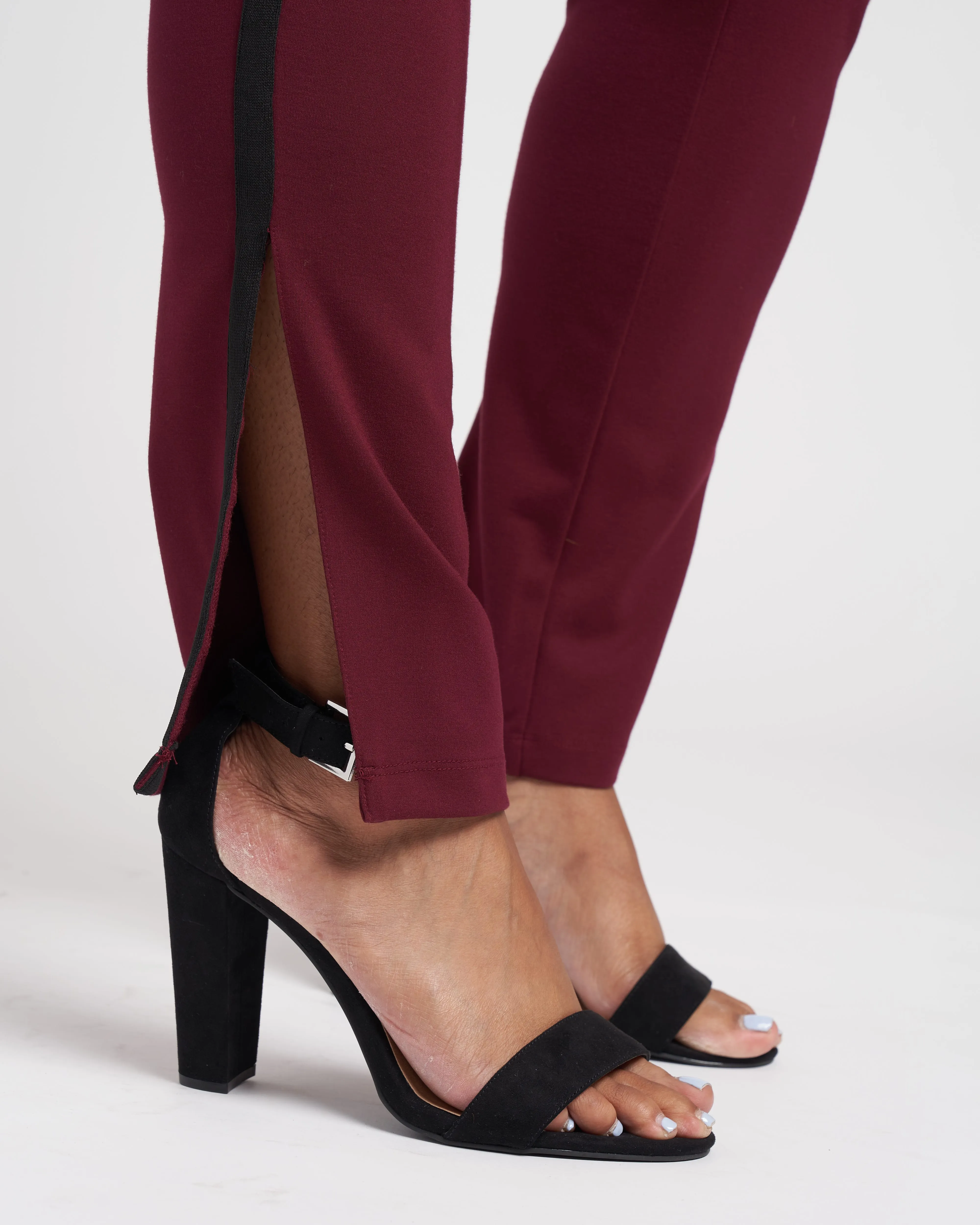 Swag Striped Signature Ponte Pants - Oxblood/Black