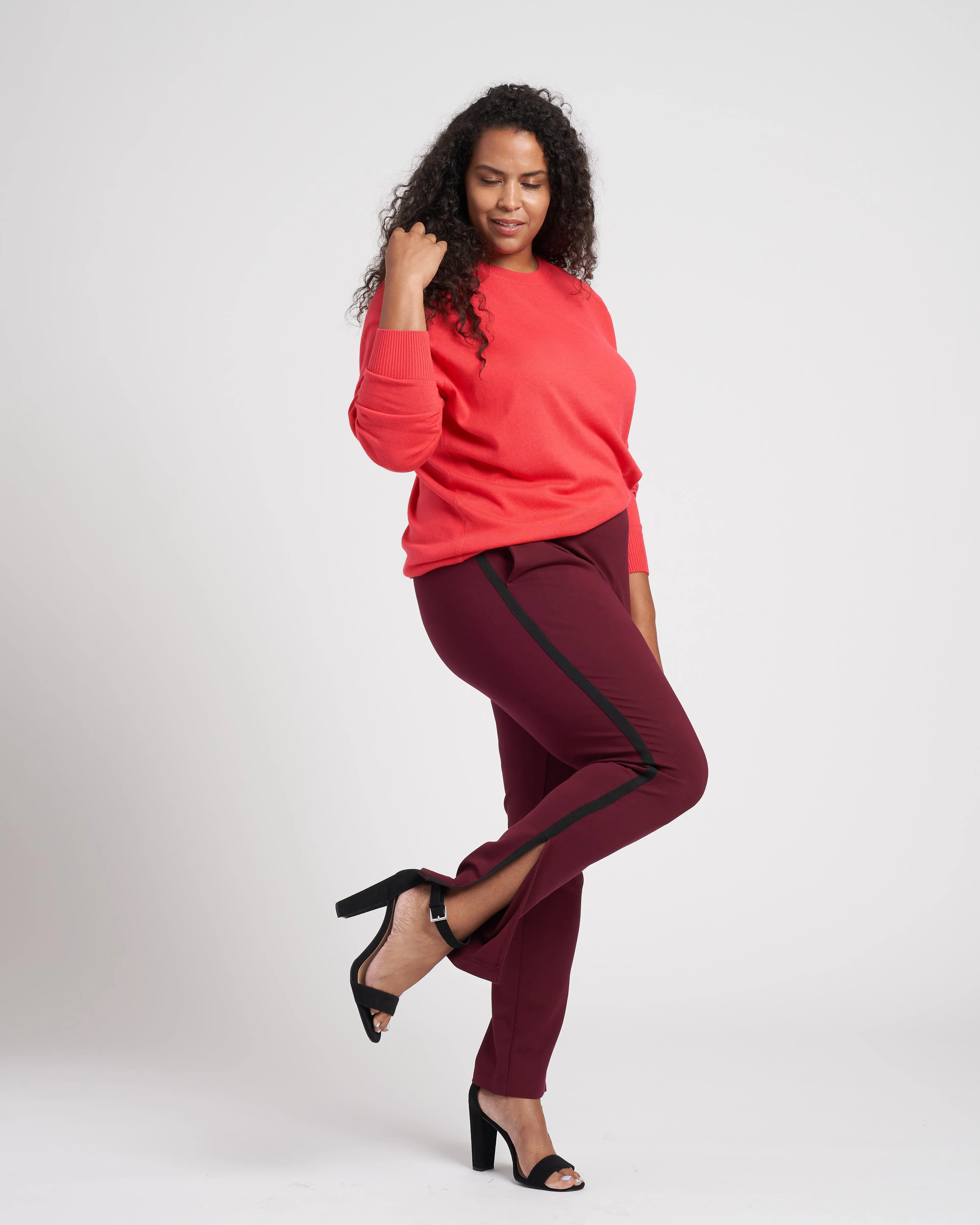 Swag Striped Signature Ponte Pants - Oxblood/Black