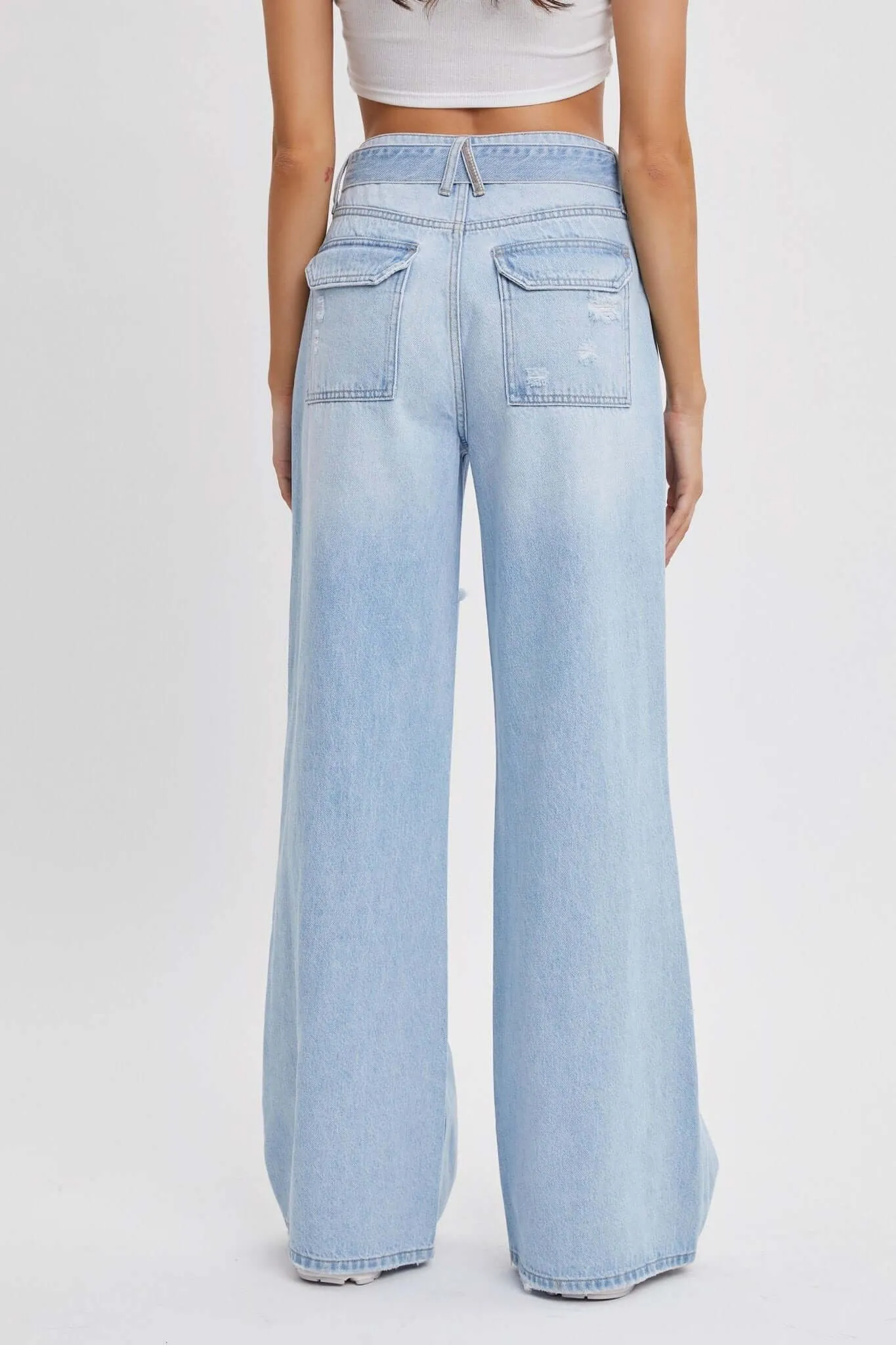 The Jenna Jeans- High Rise Wide Leg Belted Light Wash Jeans