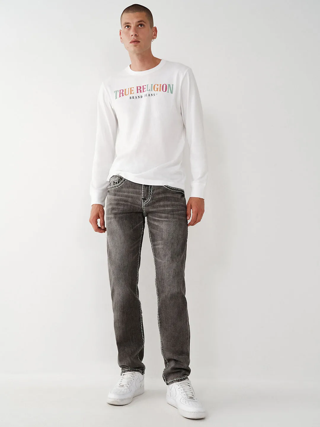 True Religion Mens Super T Geno Skinny Fit Grey Mid Rise Jeans