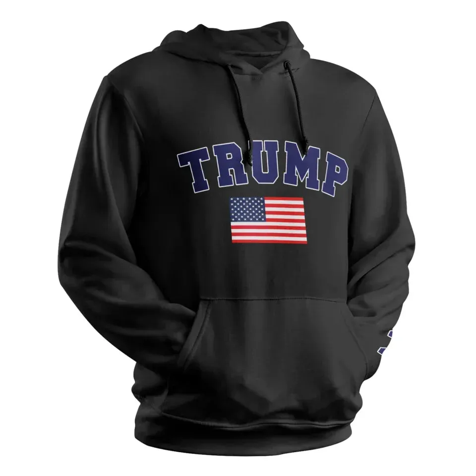 Unique Gift,Personalized Trump 2024 Hoodies, Custom Flag Solid Color Hoodies, Comfortable Unisex Hoodies